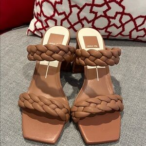 Dolce Vita Chestnut Braided Double-Strap Block Heel Sandals